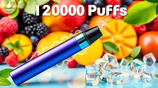 Al Fakher 12000 Puffs Disposable Vape showcasing integrated hookah soundwaves and a vibrant selection of flavours