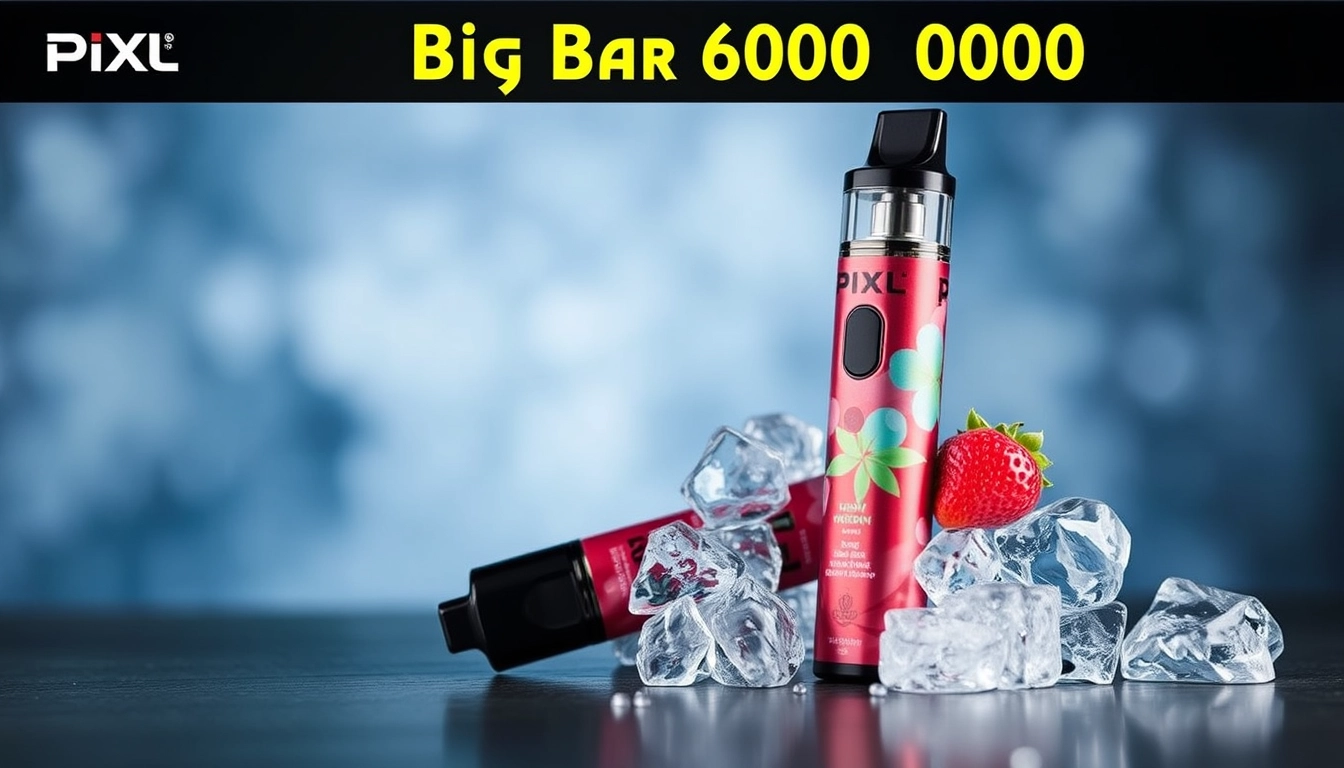 Image showcasing the Big Bar 6000 disposable vape, highlighting its sleek design, lush flavors like Watermelon Ice, and features such as rechargeable battery and boost mode.